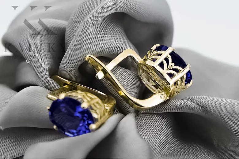 8 كارت من الذهب الأصفر 333 Sapphire أقراط vec003x-sp روسي سوفيتي الاتحاد السوفيتي فينتاج آرت ديكو style Art Deco